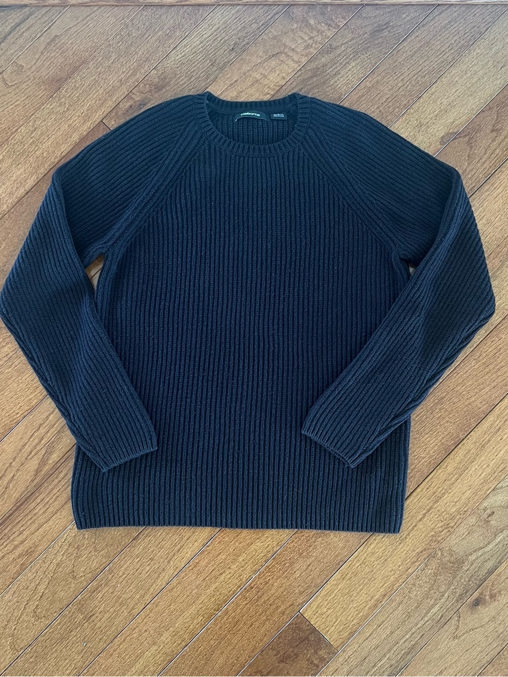 Claiborne Black Ribbed Oversized Crewneck Sweater
